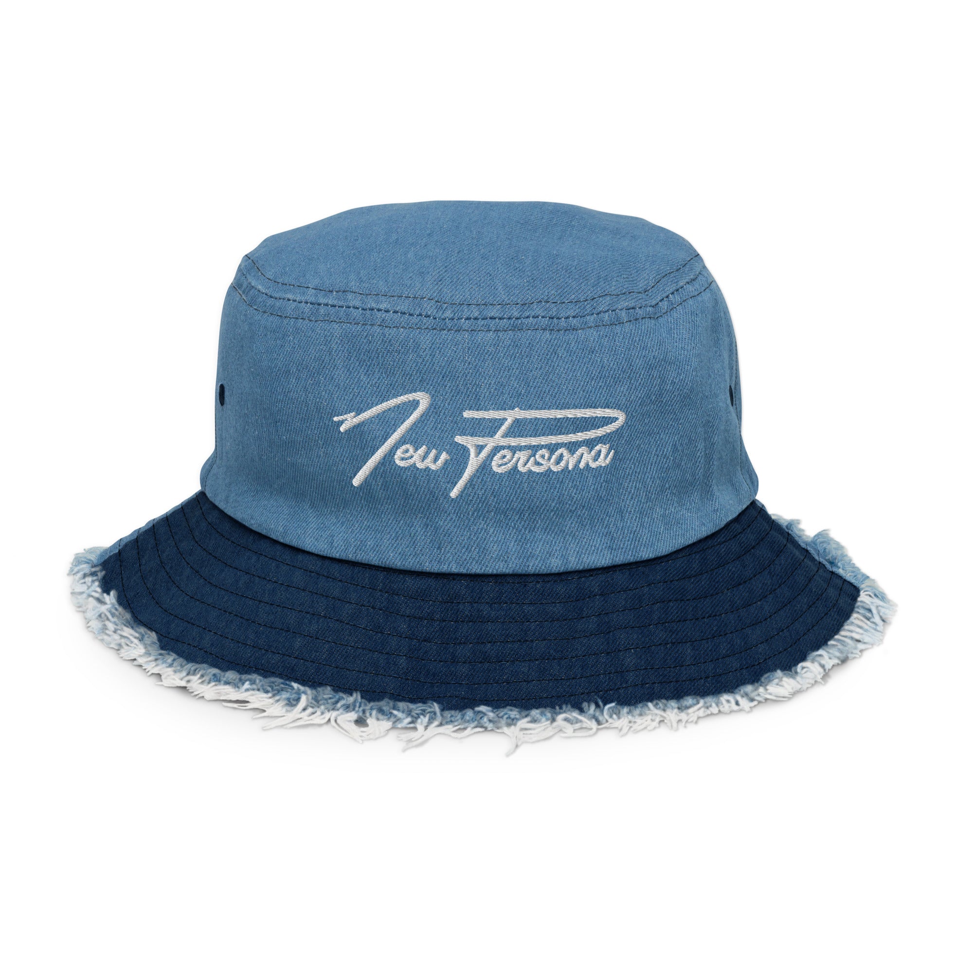 Distressed denim bucket hat