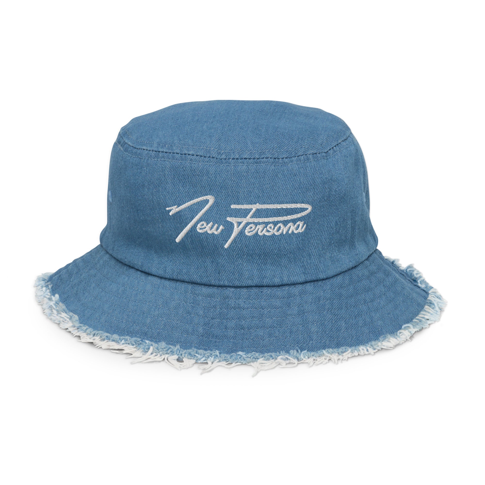 Distressed denim bucket hat